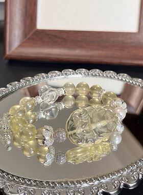 天然水晶手链女款单圈柠檬黄水晶九尾狐白水晶手串送女友闺蜜礼物