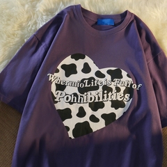 官圖棉2021新款韓版愛心字母印花短袖T恤女寬鬆