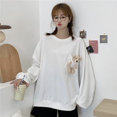 Photo 6535 Fishscale Cotton autumn new Korean cartoon plush doll bear round neck pocket sweater woman