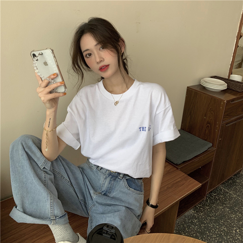 Official picture pure cotton super fire short sleeve printed t-shirt female summer loose Korean style half sleeve