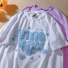 2021 new guantu cotton towel embroidery love embroidery casual versatile short sleeve T-shirt blouse