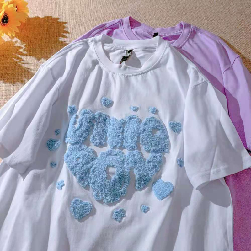 2021 new guantu cotton towel embroidery love embroidery casual versatile short sleeve T-shirt blouse