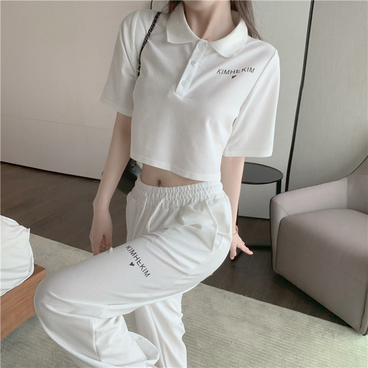 Cotton suit women's summer new White Short Sleeve T-Shirt Top drawstring Leggings two piece women's suit