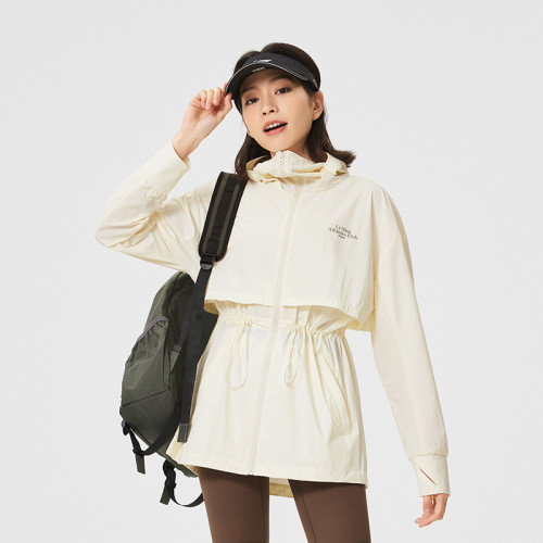 李宁荷叶运动风衣女春季连帽户外徒步运动服收腰薄外套AFDU686