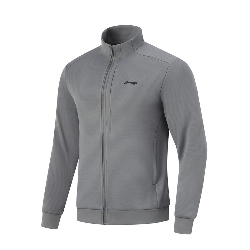 李宁男子健身系列常规型开衫无帽卫衣休闲舒适春秋外套AWDU395