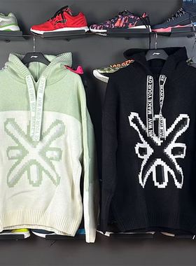 李宁编织衫男女同款冬韦德系列时尚宽松休闲套头连帽毛衣AMBT225