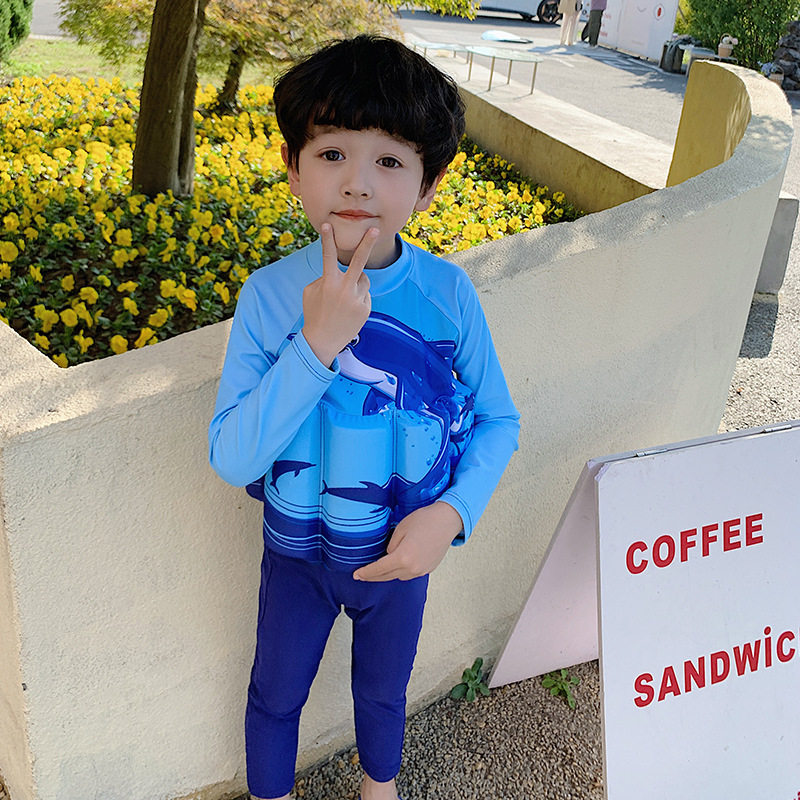 儿童浮力泳衣男童新款长袖长裤防晒游泳装婴幼宝宝连体泡沫漂浮衣