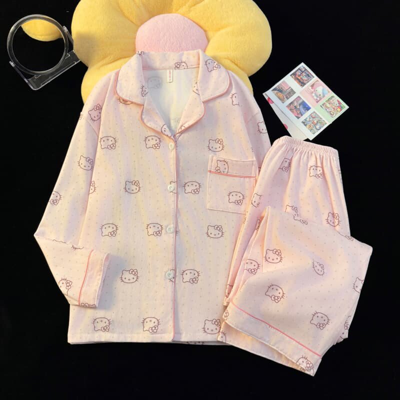 德绒睡衣女士长袖春秋季薄绒初中生卡通甜美青少年家居服冬季套装
