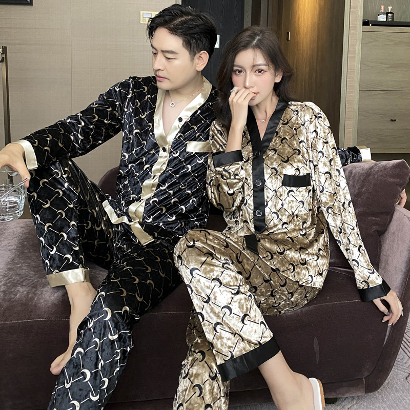 金丝绒情侣睡衣男女士长袖春秋冬季甜美薄款金钻绒结婚套装家居服