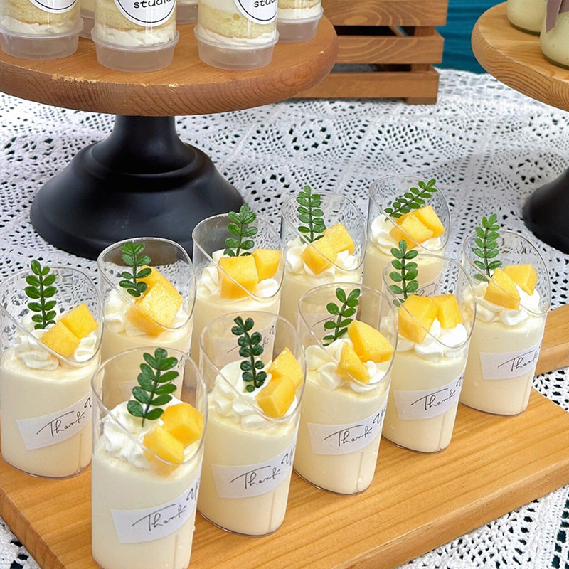 斜口斜边直筒慕斯杯塑料一次形透明创意可爱布丁杯果冻杯硬塑加厚