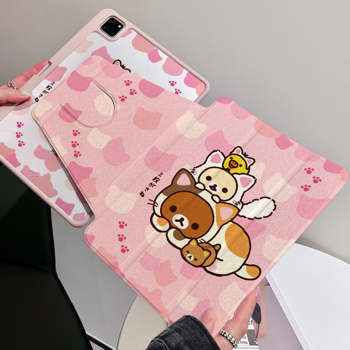 超创意【360旋转】适用ipad保护套轻松可爱熊2024苹果pro11笔槽2021款10.2寸第十代10.9亚克力壳air6/5/4三折