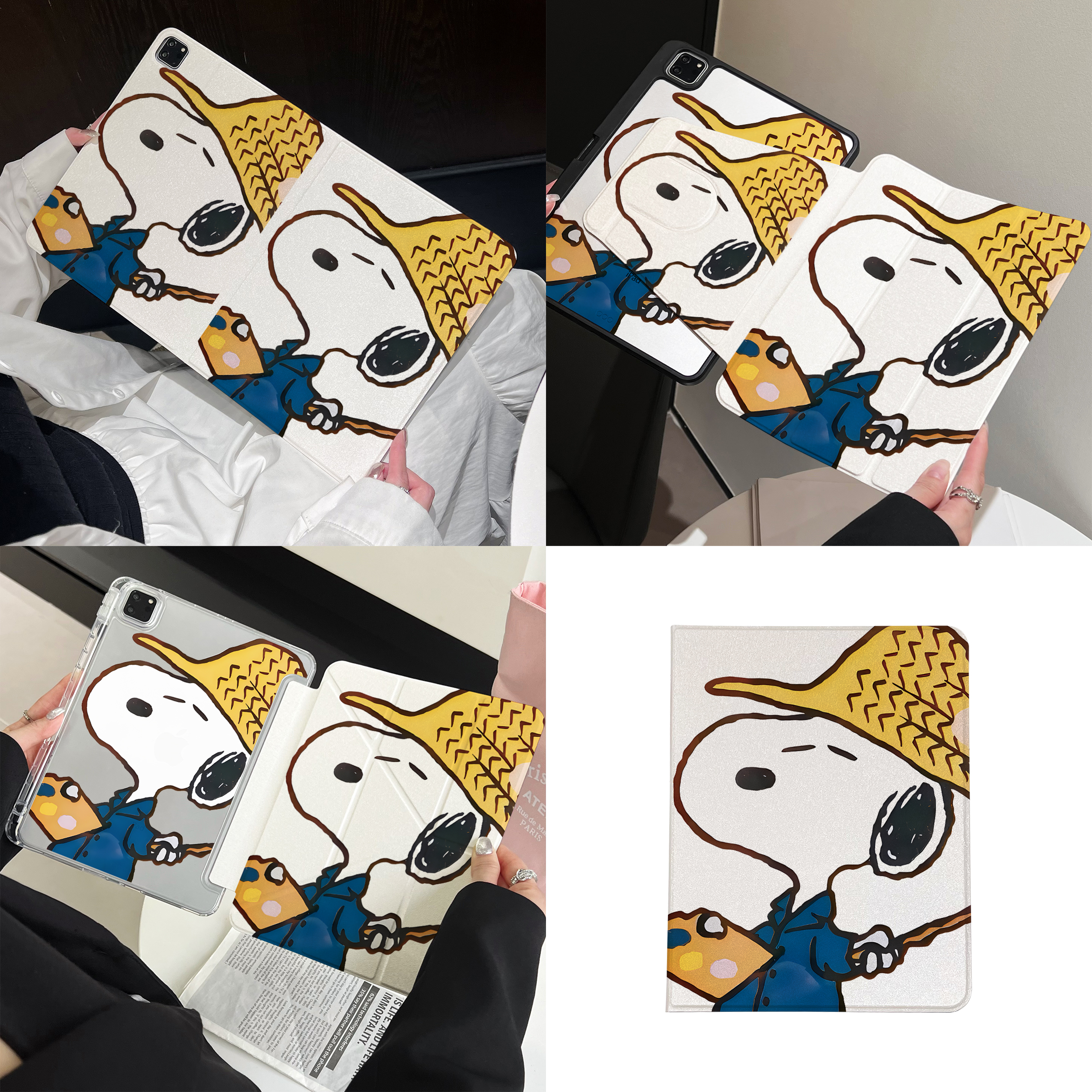 超创意适用ipad11A16保护套第10代10.9书本式pro11/12.9笔槽720旋转9代10.2寸air45史努比mini67透明y折9.7