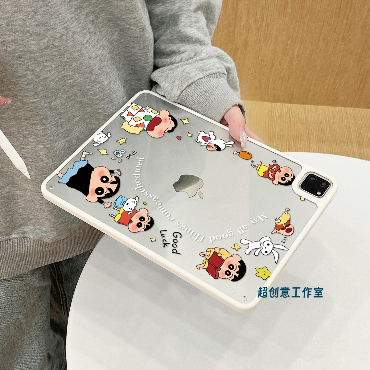 超创意适用无盖iPad11A16保护壳10代可爱小新7/8/9代10.2寸亚克力Air45磁吸笔槽mini67平板Pro11Air11硬壳9.7图片
