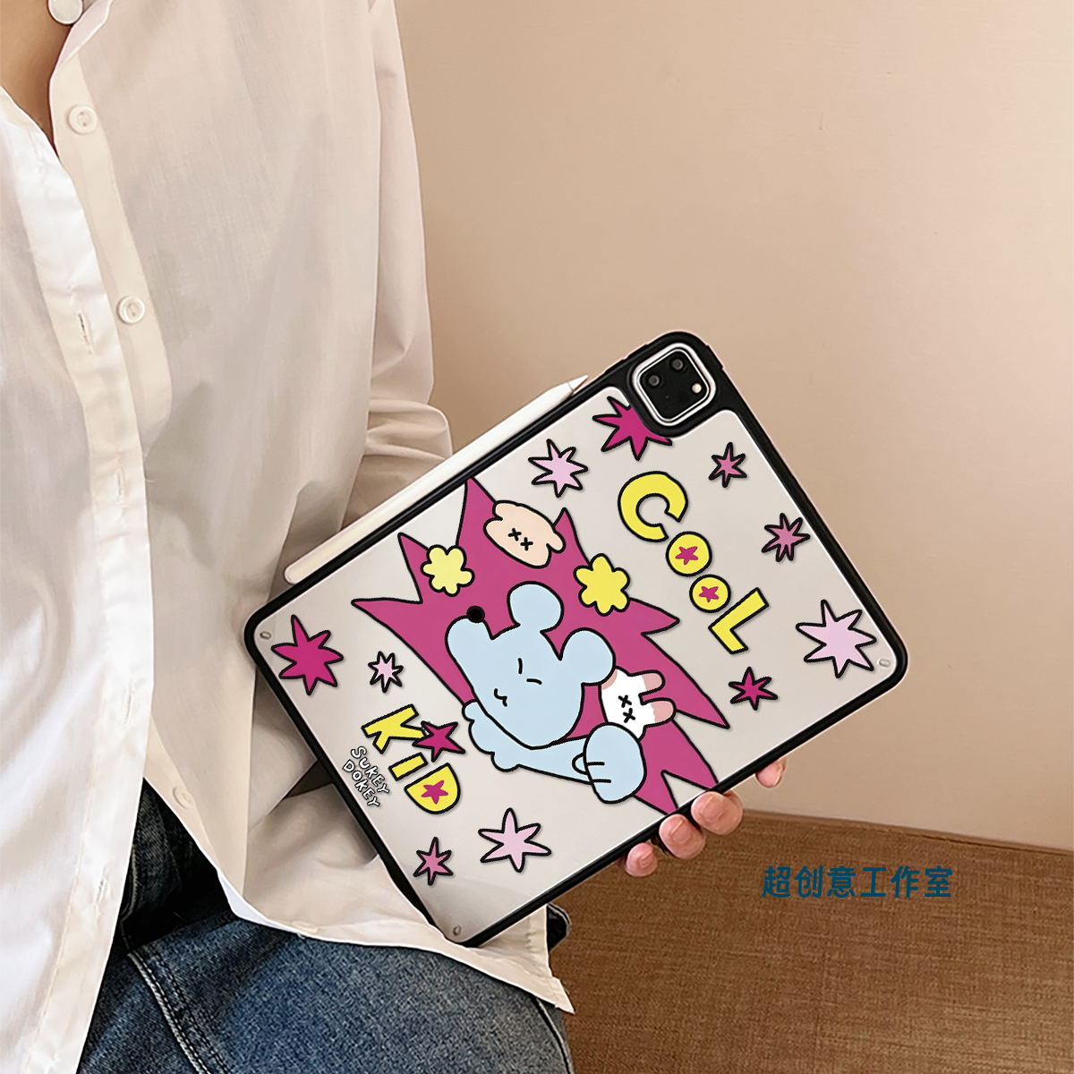 超创意适用9代无盖ipad11保护壳10代10.9单面小鼠10.2寸亚克力air5mini76硬后壳pro11/12.9磁吸笔槽2018款9.7