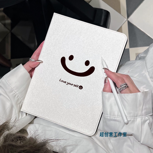 超创意书本式适用2025iPad11代A16平板保护套第10代9代10.2寸Air45翻盖mini67简约笑脸Pro11Air11硅胶软壳9.7