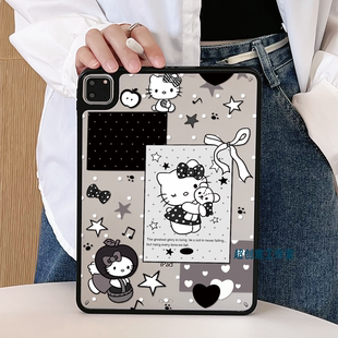 超创意适用9代无盖ipad11A16保护壳第10代复古小猫10.2寸亚克力air45mini76硬壳pro11/12.9磁吸笔槽5/6代9.7