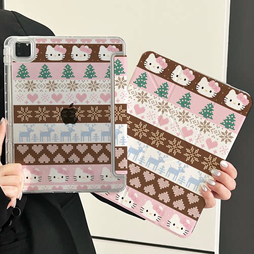 超创意三+y折适用ipad11a16平板保护壳套2022年第10代雪花小猫air4笔槽9代10.2寸亚克力pro11Air11透明mini67