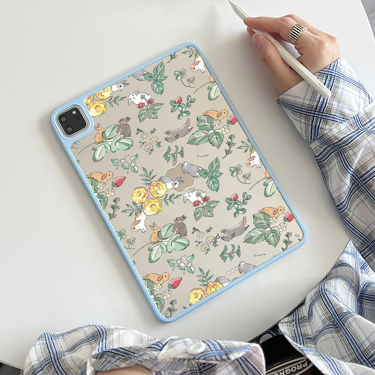 超创意适用9代无盖ipad11a16保护壳pro11平板2021款10.2寸磁吸笔槽兔子花朵第10代亚克力air45硬后壳mini67