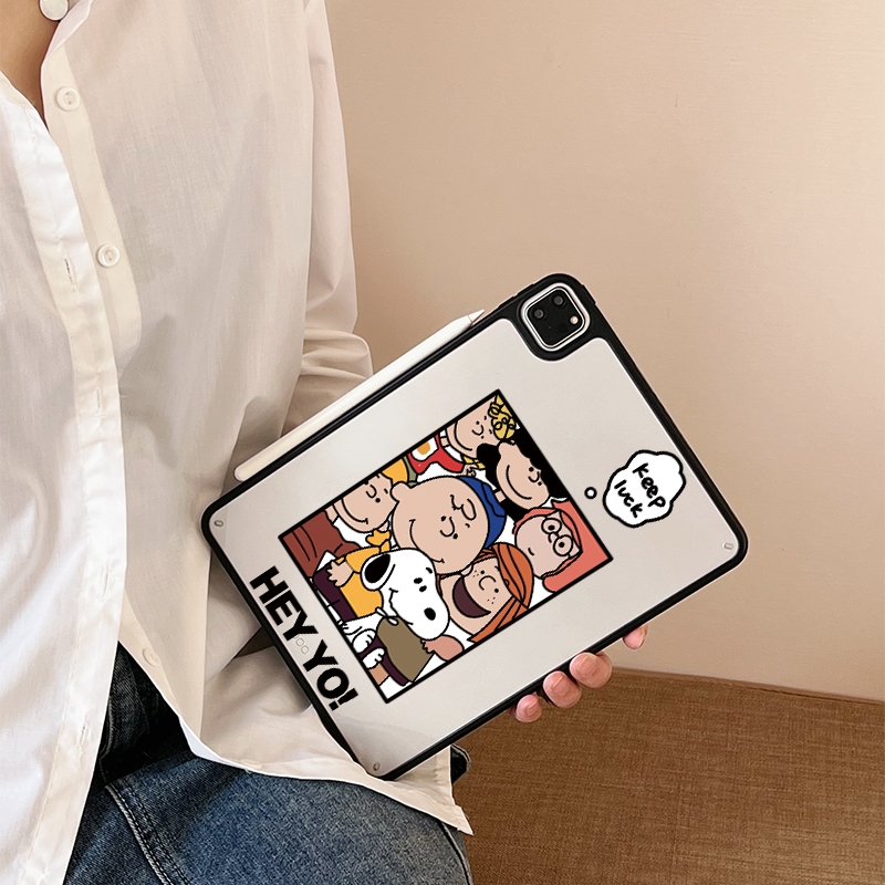 超创意适用9代无盖ipad11a16保护壳第10代史努比10.2英寸亚克力air45磁吸笔槽mini67平板pro11/12.9硬后壳9.7