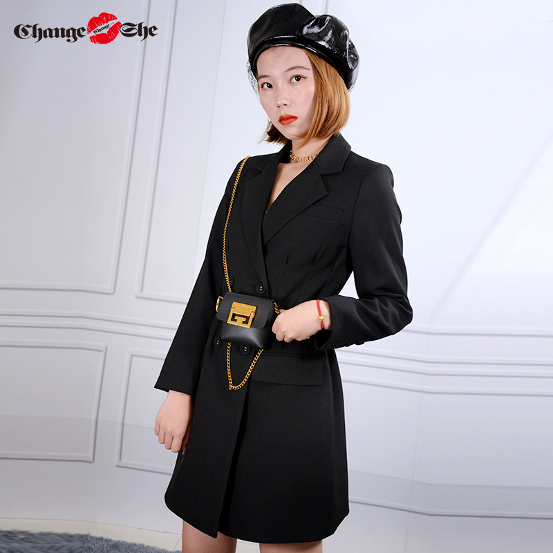 change she千细2020新款设计感女神范中长款收腰显瘦气质西装裙