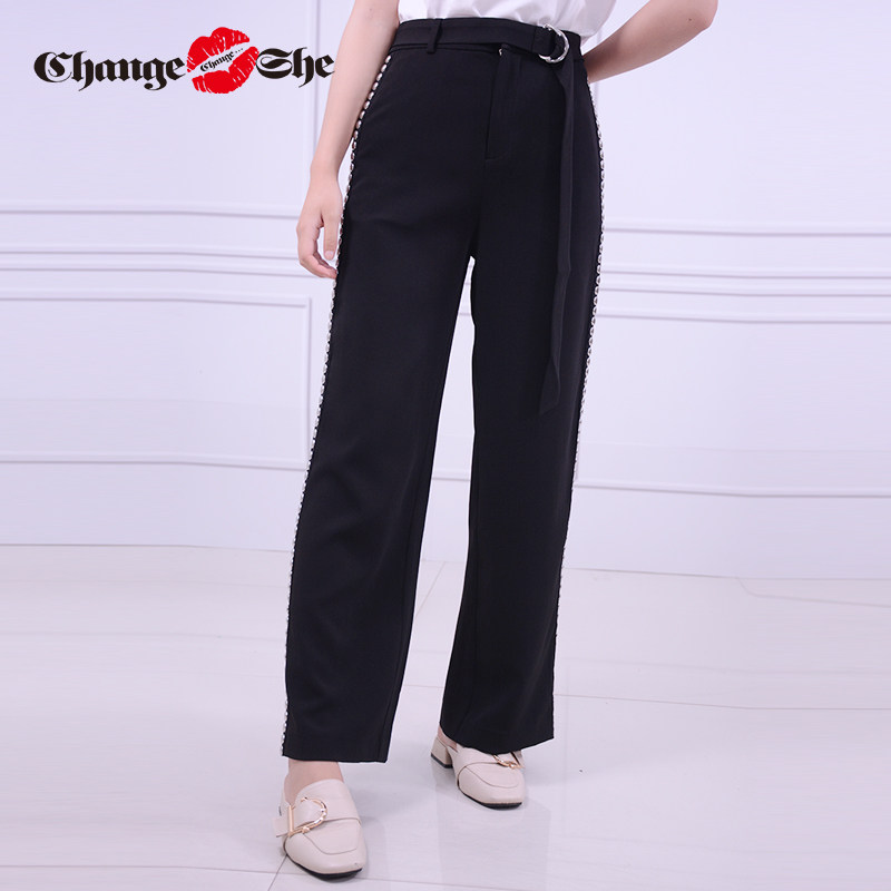 千细change she2020新款夏季阔腿裤女高腰垂感宽松薄款拖地休闲裤