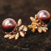 Antique Echo中古饰品vintage原创设计复古轻奢紫色琉璃珠耳钉女