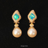 Antique Echo中古饰品vintage原创设计轻奢925银针蓝澳宝珍珠耳钉