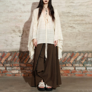 多种穿法 几何裁剪上衣InchLim 提花亚麻棉微透系带衬衫