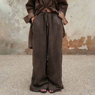 宽松长裤 植物染抽绳阔腿裤 休闲裤 裤 InchLim 松弛感 子 天丝亚麻裤