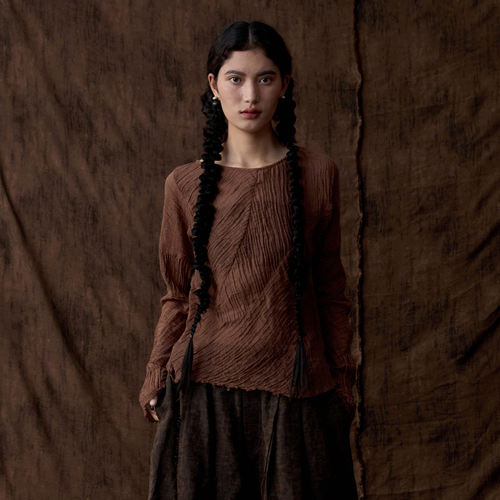 河流分割薄款工匠感长袖T恤