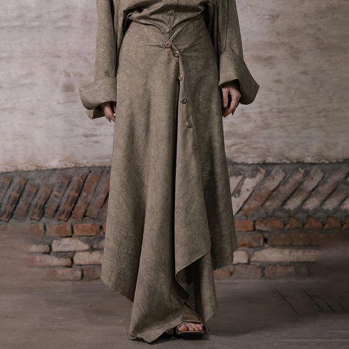 复古草木植物拓染半裙