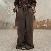 天丝亚麻裤 裤 植物染抽绳阔腿裤 松弛感 宽松长裤 休闲裤 子 InchLim