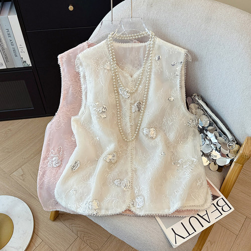 极繁新中式国风刺绣欧根纱马甲女装2026夏新款高级感时髦洋气上衣