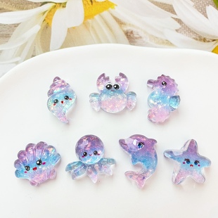 透色亮片海洋动物海星螃蟹贝壳河豚配件卡通树脂饰品手工发夹贴片