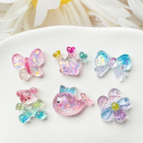 透色亮片动物花朵蝴蝶结蝴蝶diy配件卡通饰品迷你手工发夹贴片