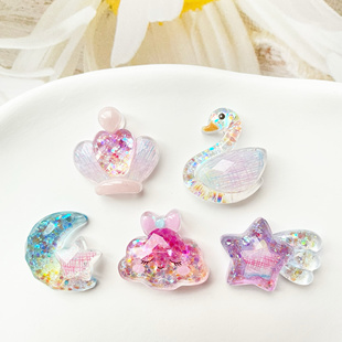 透色亮片皇冠白天鹅动物卡通树脂diy配件饰品发饰手工发夹贴片