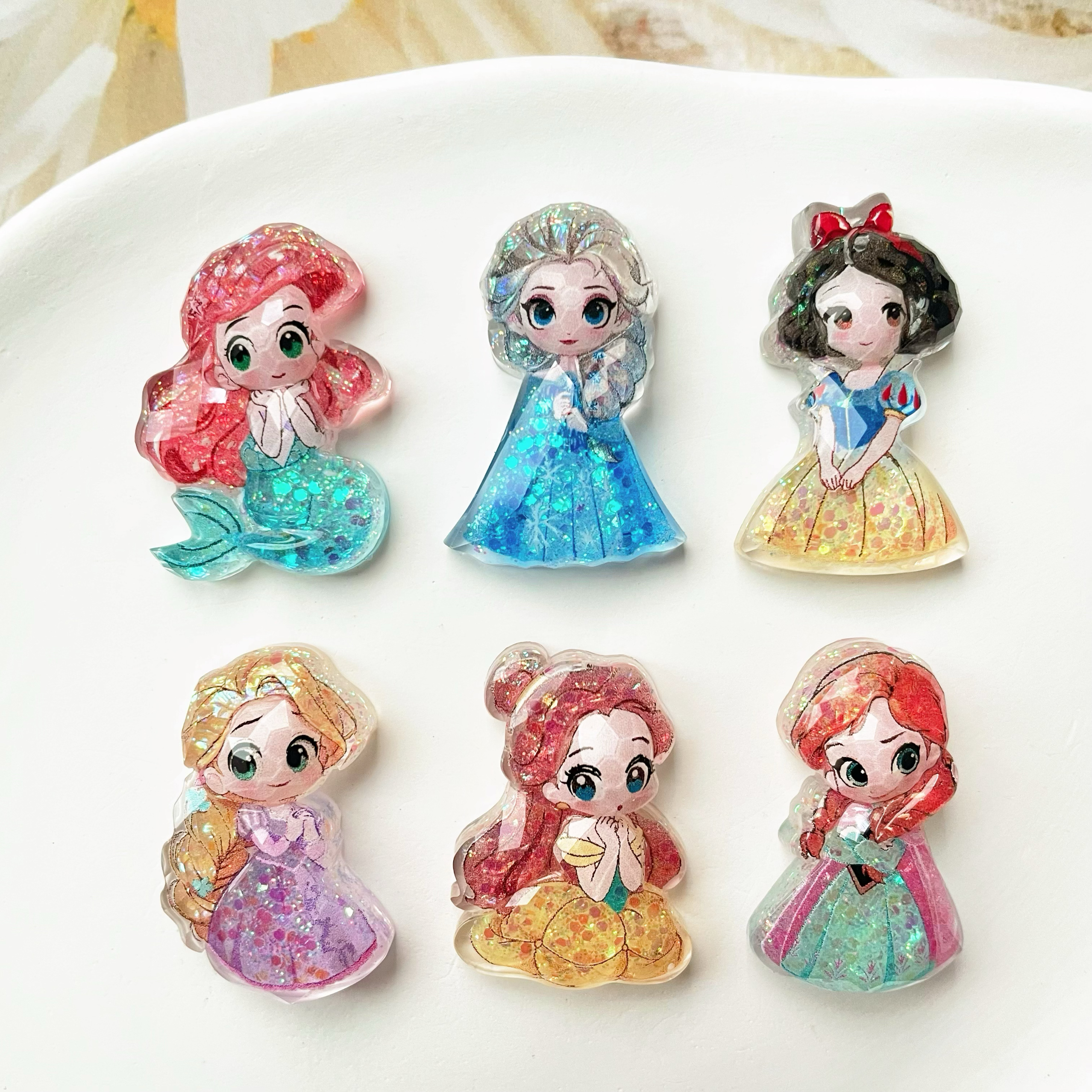 亮片爱莎白雪公主美人鱼女孩儿童diy配件卡通树脂手工发夹贴片