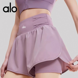 瑜伽褲 Alo運動短褲 女內(nèi)口袋夏薄款 速干跑步高腰提臀假兩件三分褲