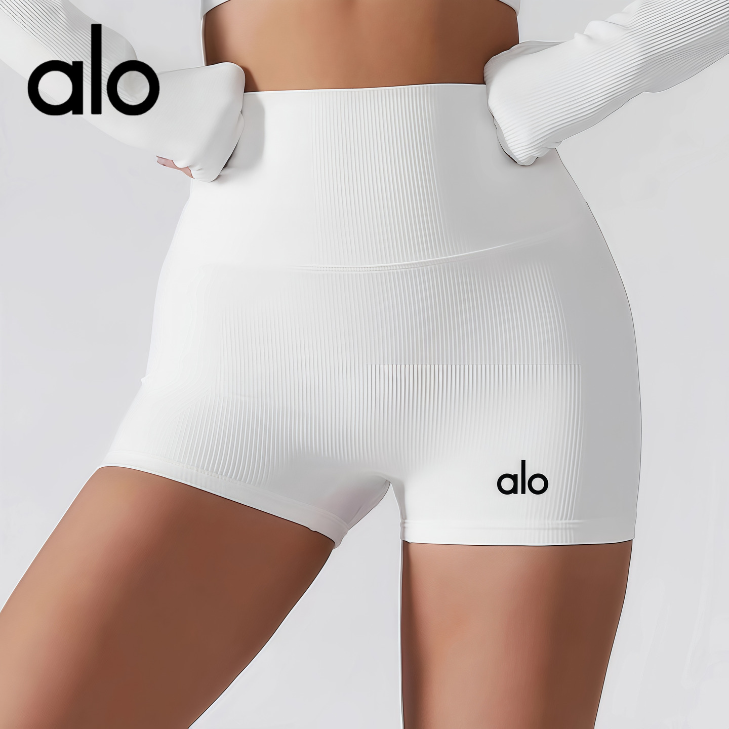 Alo夏季瑜伽短裤运动跑步健身短裤女款高腰修身提臀紧身裤三分裤