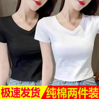纯棉短袖t恤女纯色休闲短款上衣