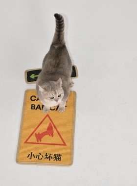 catplease小心坏猫警示牌猫抓板可挂墙天然剑麻耐抓咬宠物猫玩具