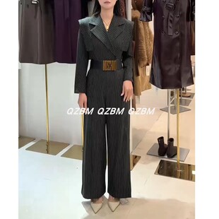 2026轻奢风条纹连体裤女高腰收腰显瘦阔腿裤通勤气质连衣裤