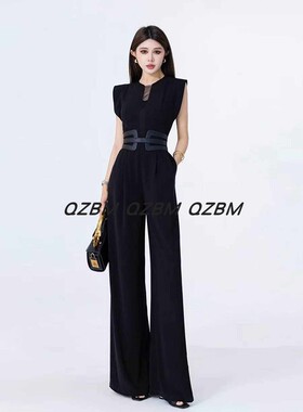 2026春夏新款通勤风黑色无袖连体裤女高腰收腰显瘦阔腿裤气质时尚