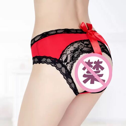 跨境内裤厂家性感露臀大蝴蝶结蕾丝花边透气舒适性感女士内裤