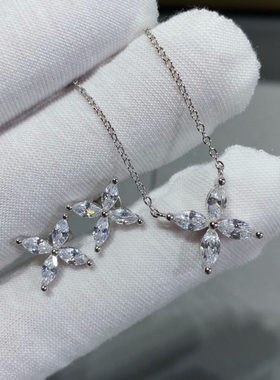 T家天然珍珠项链马眼锁骨链四叶草耳环耳钉钻石纯银首饰轻奢高级