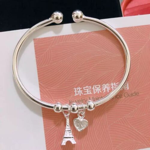 新款爱心铁塔对珠手镯女年轻小众甜美设计时尚开口手环送女友