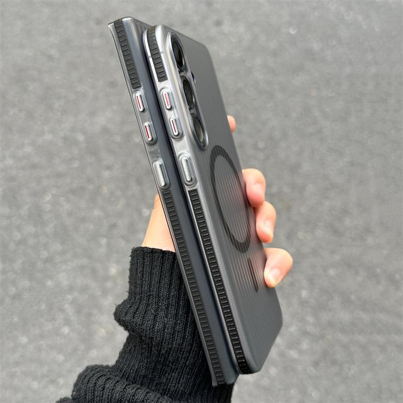 防滑边瓦楞光栅条纹pc磨砂肤感适用三星S25Ultra新品s25+手机壳s24撞色s23Ultra磁吸亚克力冰雾条纹男+