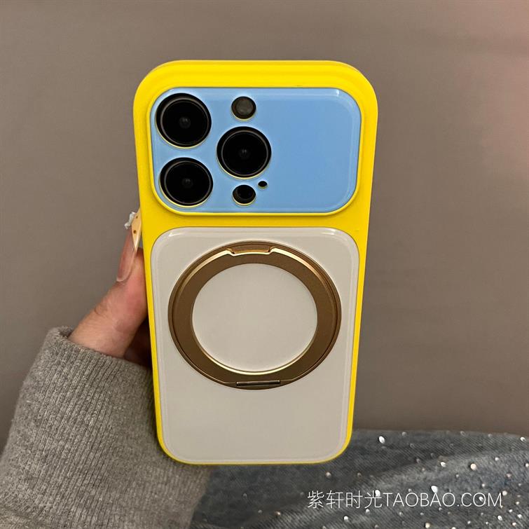 ins小众360度旋转磁吸一体支架适用oppoReno16手机壳16pro果冻亮面Reno15高级感15pro黄白撞色软边秒变大视窗