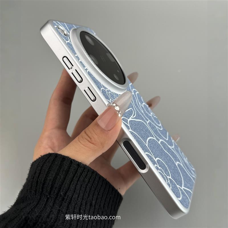 亚麻布纹复古高级感山茶花适用华为mate70/60pro磁吸手机壳荣耀magic7pro三包硬壳X60港风牛仔蓝电镀边框防摔