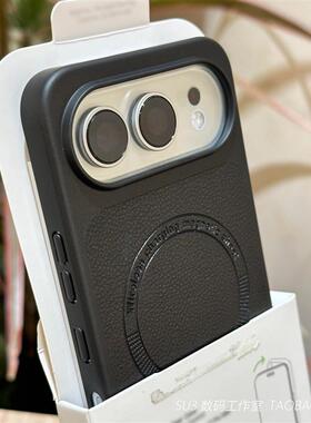 黑色荔枝纹磁吸充电适用小米17promax手机壳红米K90promax高级小众简约电镀硬壳磨砂素皮防指纹Magsafe女全包